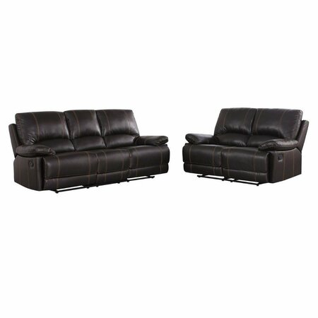 HOMEROOTS 76 x 40 x 41 in. Modern Brown Leather Sofa & Loveseat 343890